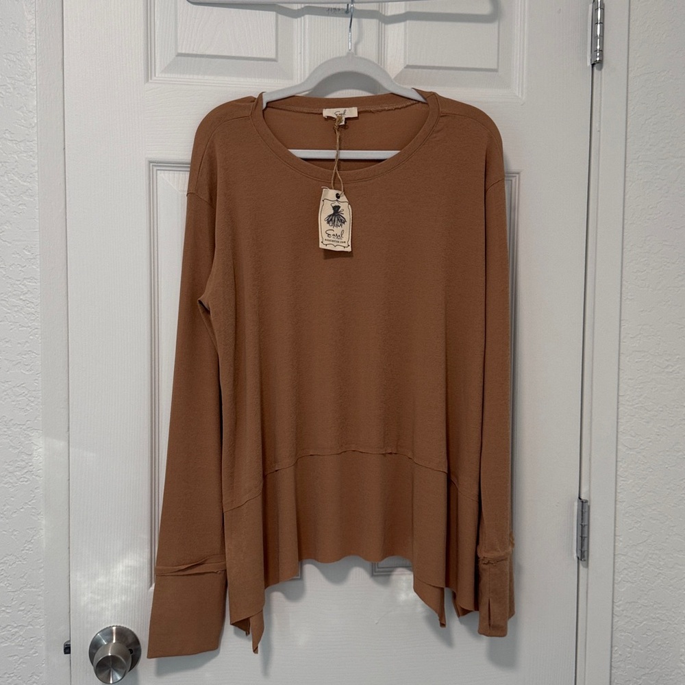 NWT Easel Tan Light Brown Long Sleeve Top